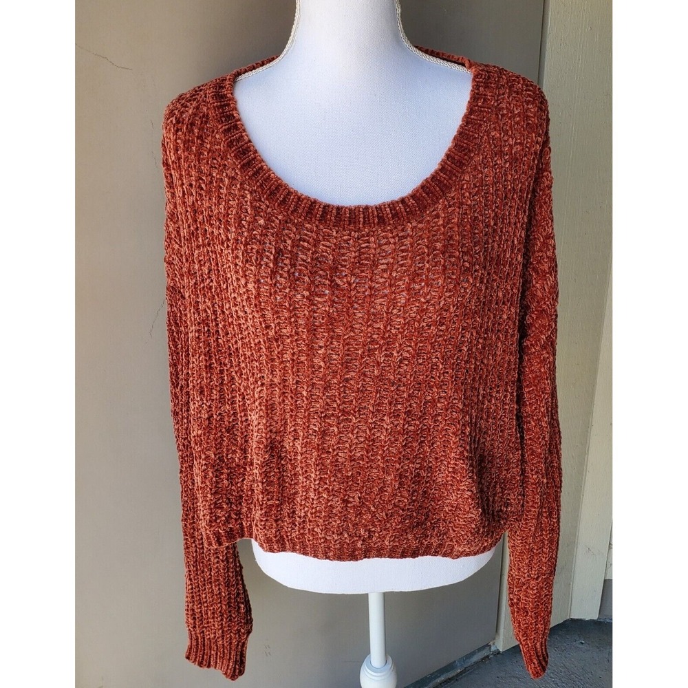 Miracle‎ USA Sweater Womens Small S/M Burnt Orange Cropped Long Sleeve Pullover
